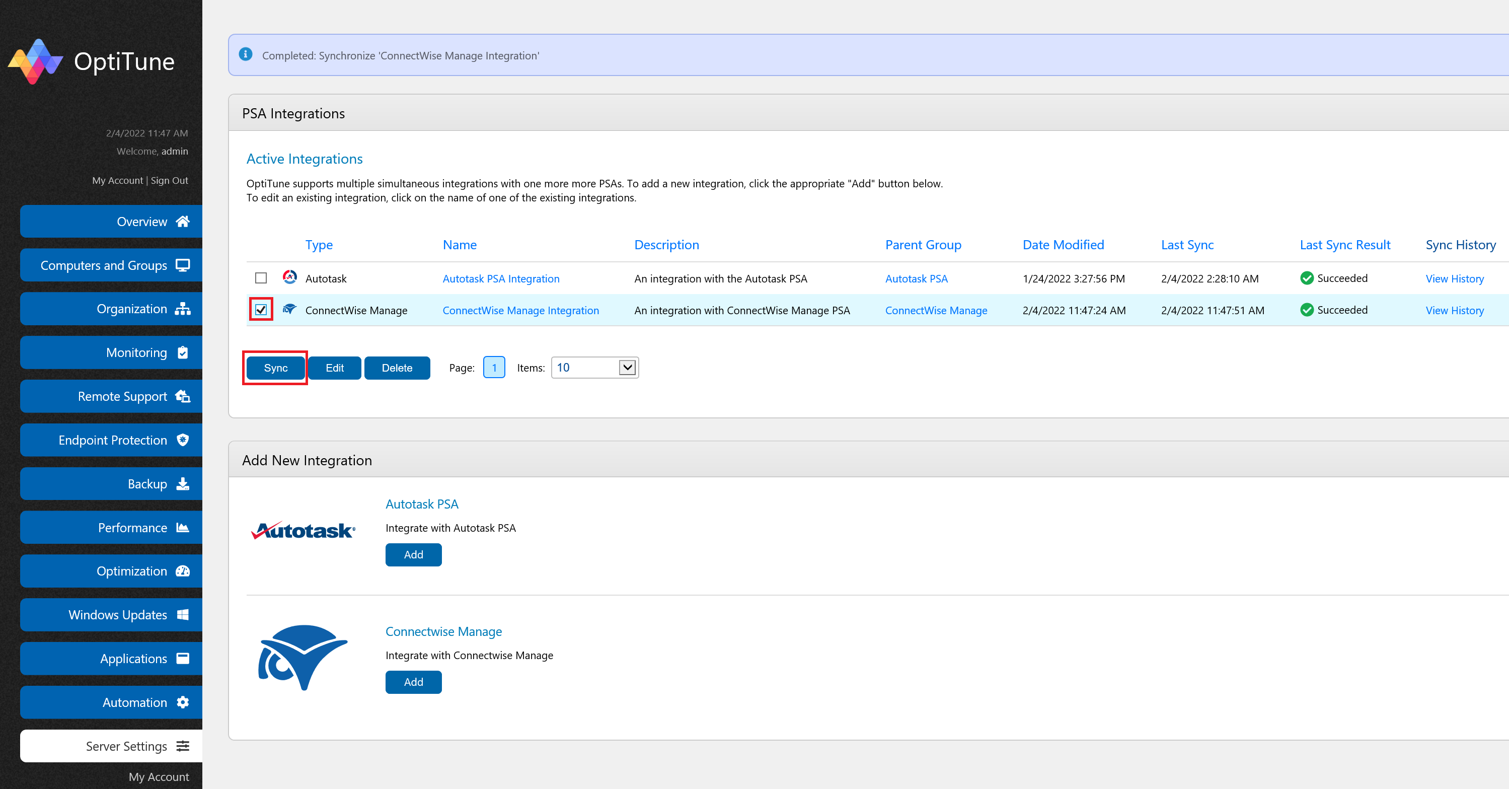 ConnectWise Manage Integration